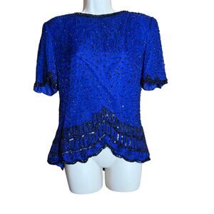 JMD New York Vintage Royal Blue Beaded Top Blouse M